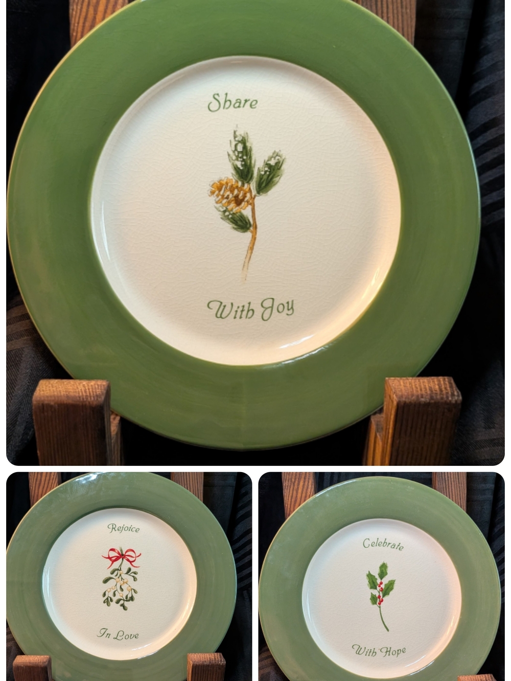 NIB Russ Berrie Handpainted Ceramic Plates 8"  Set of 3